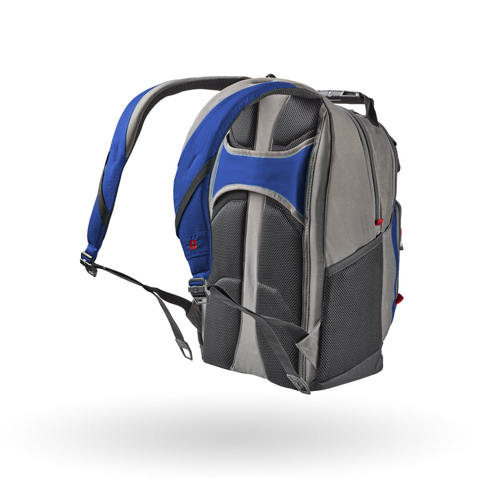 Mochila deportiva Wenger Priam, para laptop de 16", 602618, color azul con gris, tecnología air flow