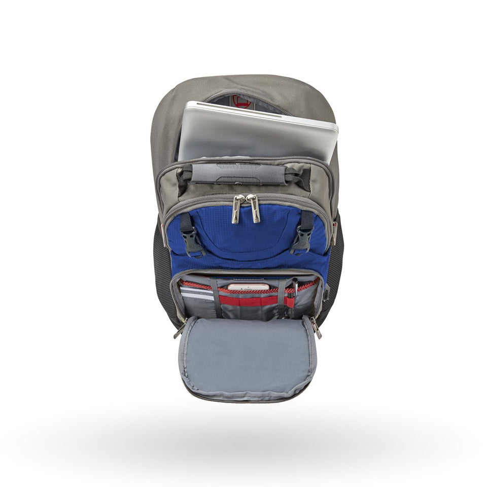 Mochila deportiva Wenger Priam, para laptop de 16", 602618, color azul con gris, tecnología air flow