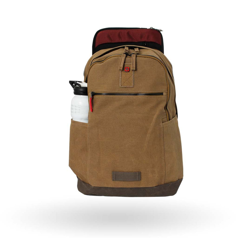 Mochila Wenger Arundel, para laptop de 16" y tablet de 10", 602830, color camel, sistema de barra estabilizadoras y correas Pass-Thru.