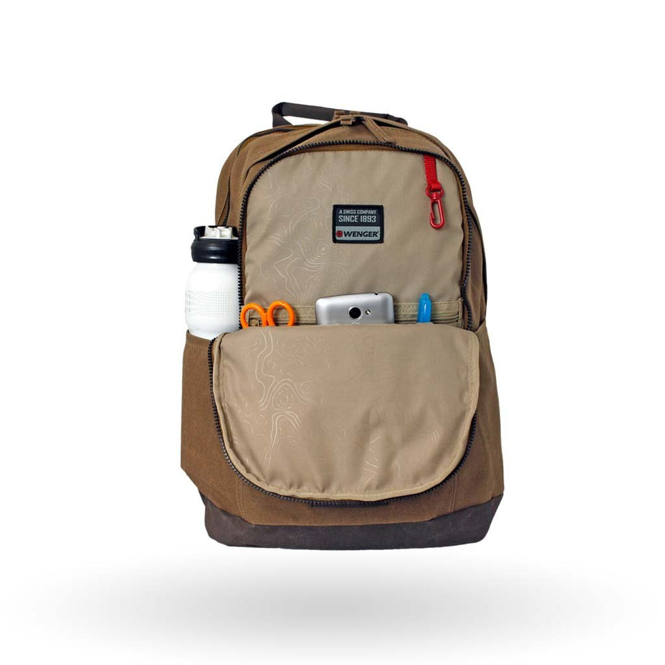 Mochila Wenger Arundel, para laptop de 16" y tablet de 10", 602830, color camel, sistema de barra estabilizadoras y correas Pass-Thru.