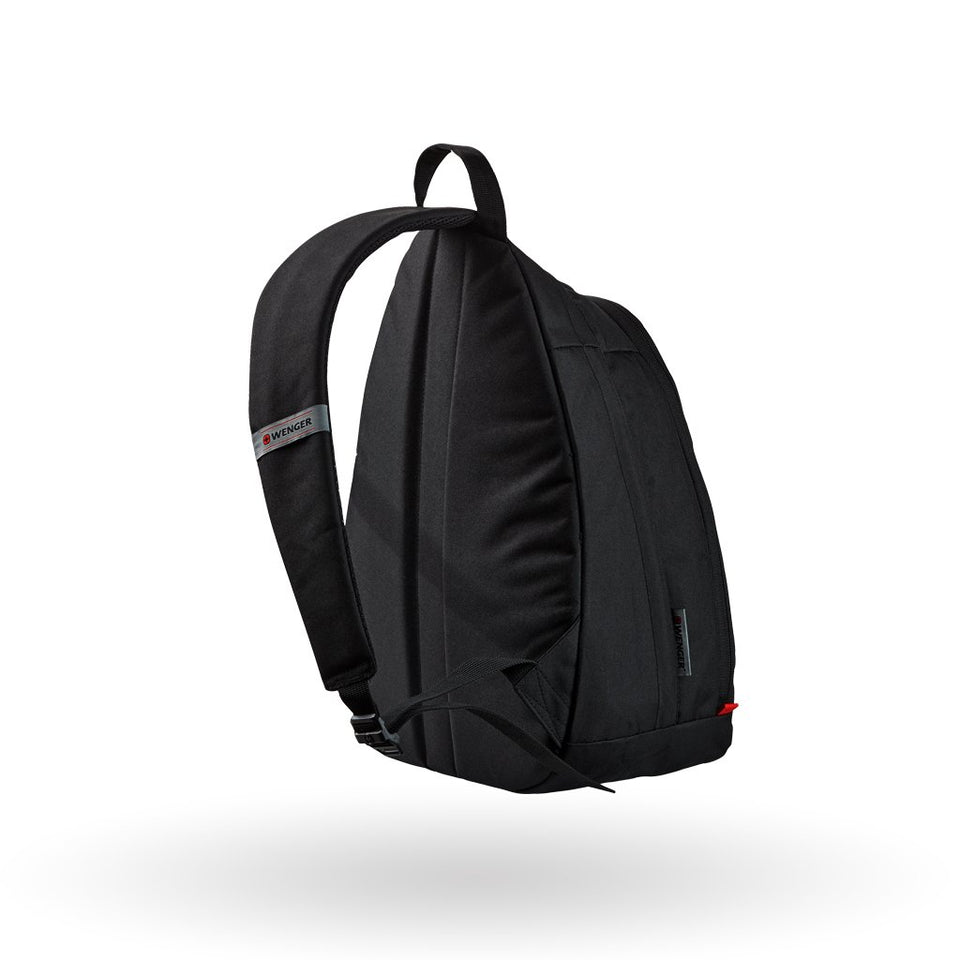 Bandolera marca Wenger Compass, para tablet de 10", 604427, Color Negro con detalles en rojo, organizador de accesorios, cierre en diagonal