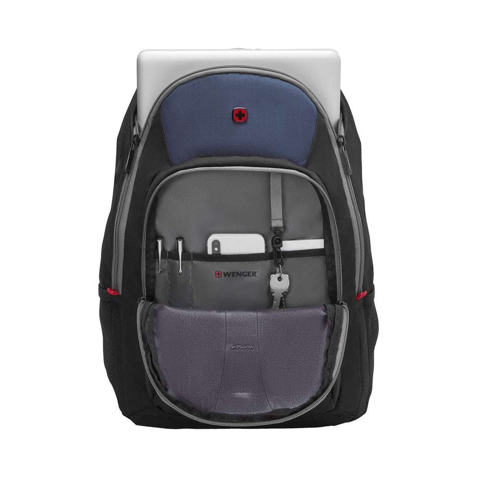 Mochila Wenger Mars, para laptop de 16", 604428, color azul con negro, tecnología Air Flow, plataforma caseBase