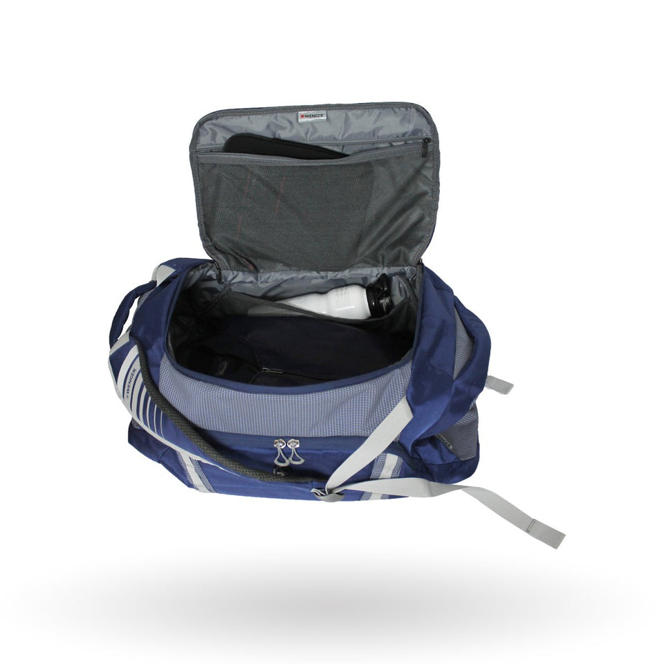 Maleta Deportiva Wenger Synergy, 605088, Color Azul con Gris, dualidad de uso, tipo mochila, detalles reflejantes
