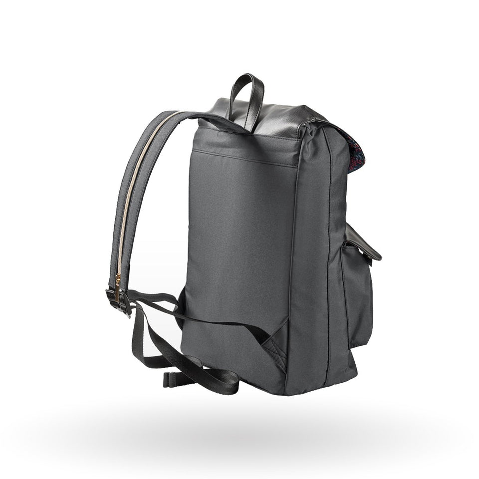 Mochila para mujer MarieJo, para laptop de 14", 605090, color negro, tipo morral, dualidad de uso, forro con motivo floral