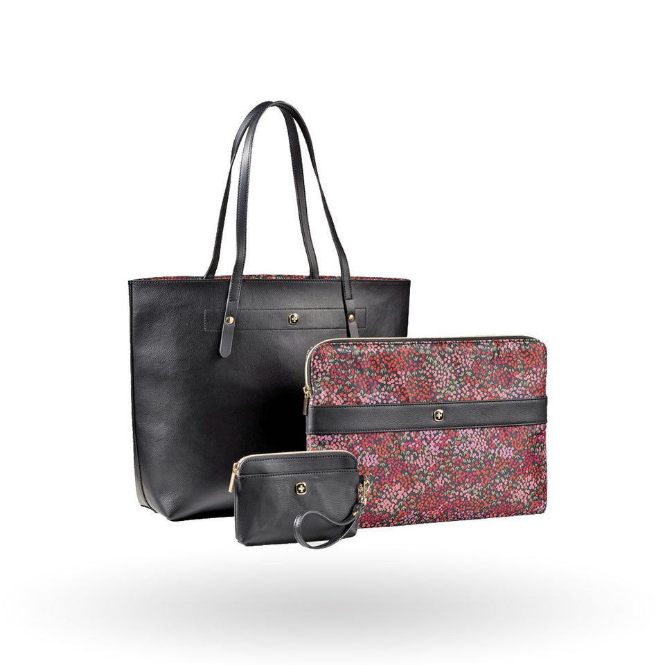 Bolsa para laptop mujer Wenger MarieSol, Universal, 605091, incluye funda para laptop de 14" y monedero, Color Negro y estampado floral.