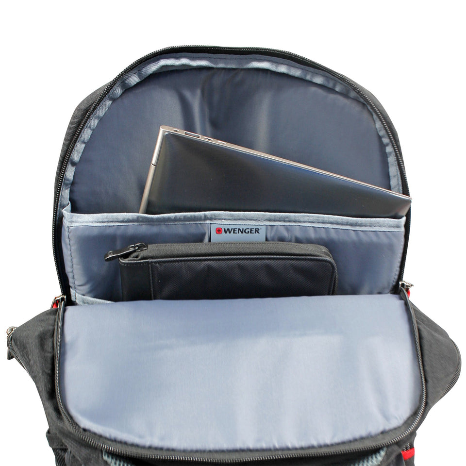 Mochila Wenger portalaptop UpLink, para laptorp de 16" y tablet de 10", 605094, mochila expandible, color gris, tecnología Air Flow.