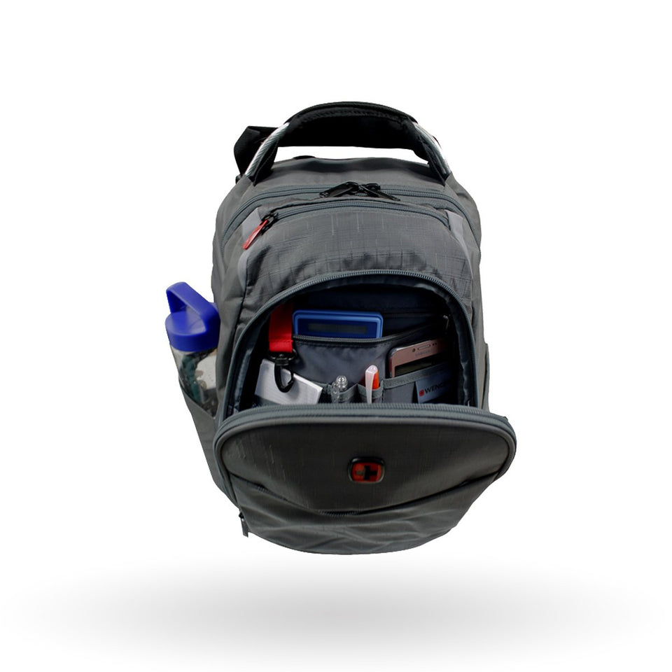 Mochila Wenger portalaptop UpLink, para laptorp de 16" y tablet de 10", 605094, mochila expandible, color gris, tecnología Air Flow.