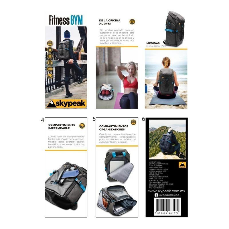 Backpack Skypeak Fitness Gym Negra 15.6 Fit-115bk