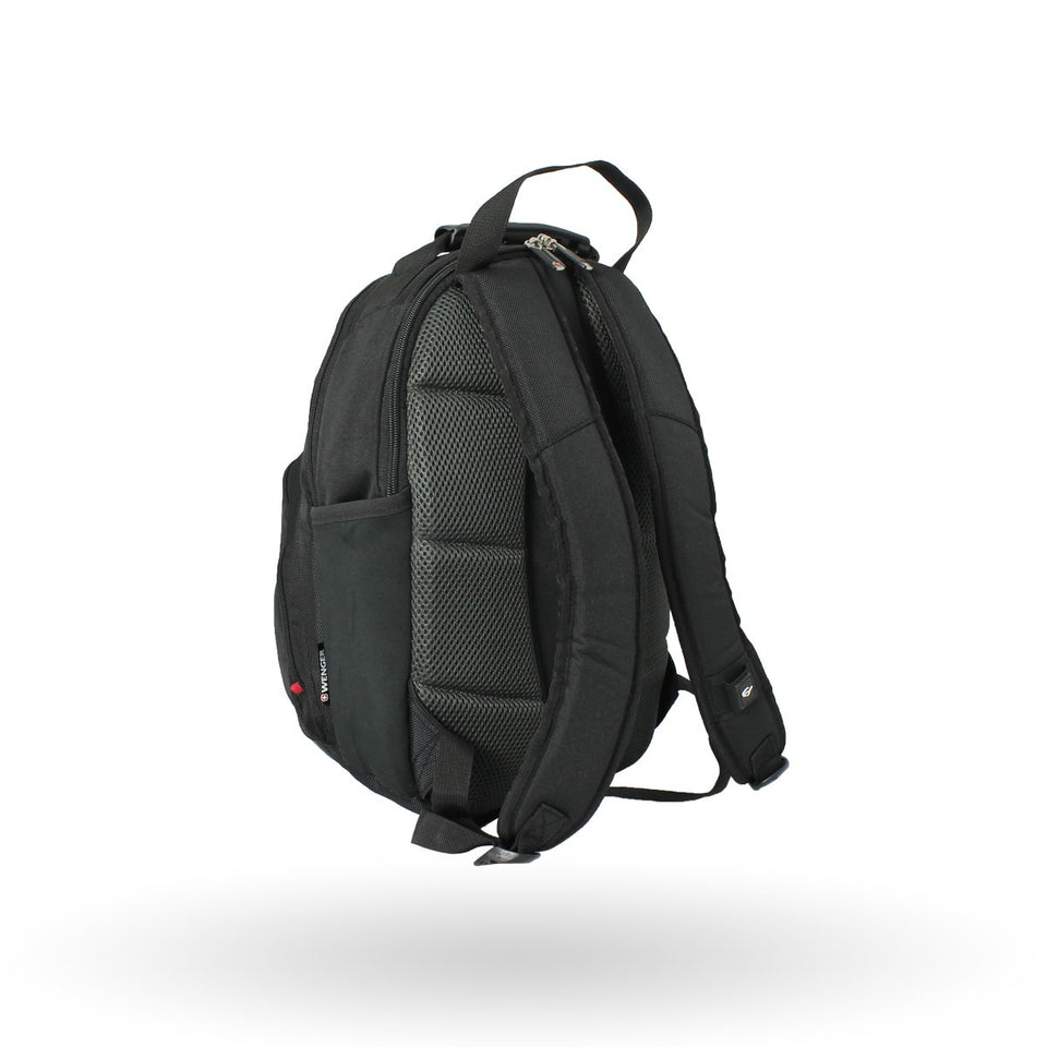 Mochila Wenger porta laptop Nanobyte. para laptop de 13", 68375201, mochila negra con gris, forro anti-arañazos.