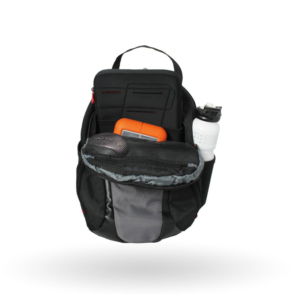 Mochila Wenger porta laptop Nanobyte. para laptop de 13", 68375201, mochila negra con gris, forro anti-arañazos.