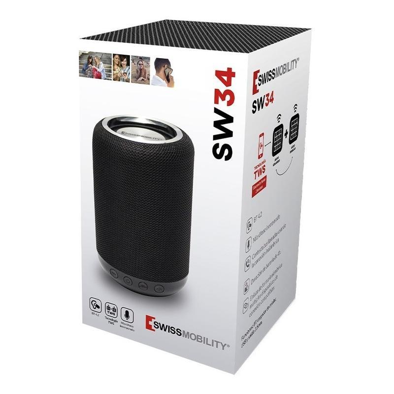 Bocina Swissmobility Inalámbrica Bluetooth Negro Sw-34bk