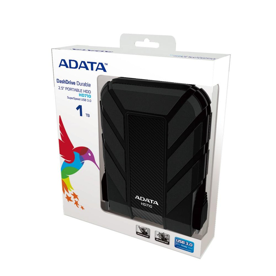 Disco Duro Externo Adata DashDrive Durable HD710 2.5'', 1TB, USB 3.0, 5400RPM, Negro, A Prueba de Agua y Golpes - para Mac/PC