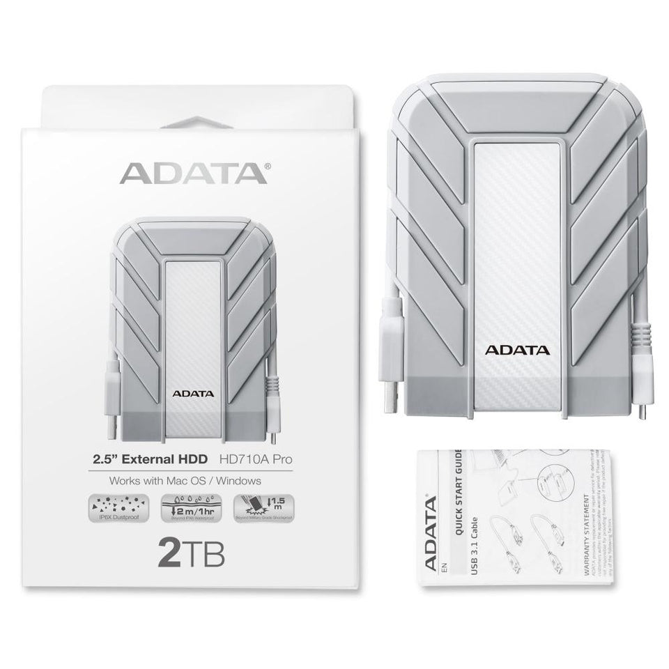 Disco Duro Externo Adata HD710A Pro, 2TB, USB 3.0, Gris/Blanco - para Mac/PC