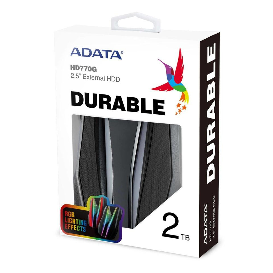 Disco Duro Externo Adata HD770G RGB 2.5", 2TB, USB, Negro, A Prueba de Agua, Polvo y Golpes