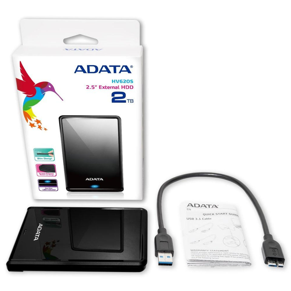 Disco Duro Externo Adata HV620S 2.5'', 2TB, USB 3.0, Negro - para Mac/PC