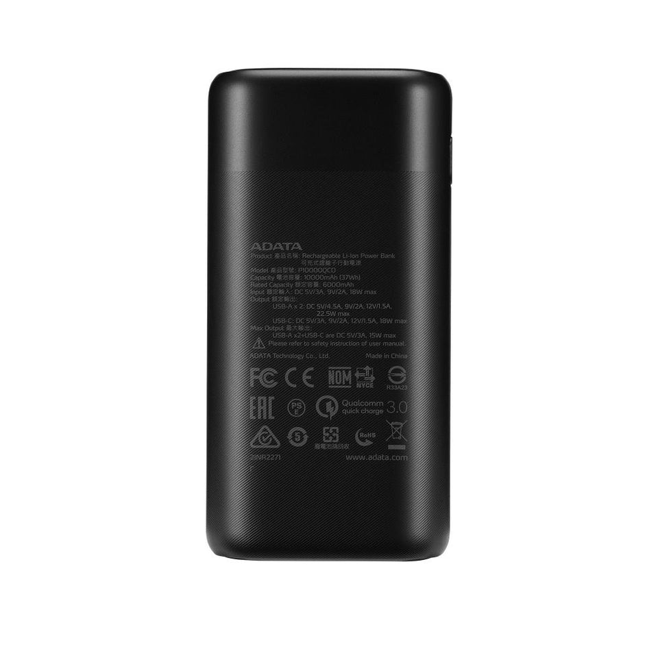 Cargador Portátil Adata P10000QCD, 10.000mAh, Negro