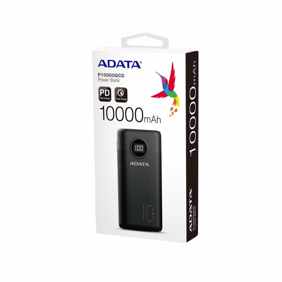 Cargador Portátil Adata P10000QCD, 10.000mAh, Negro