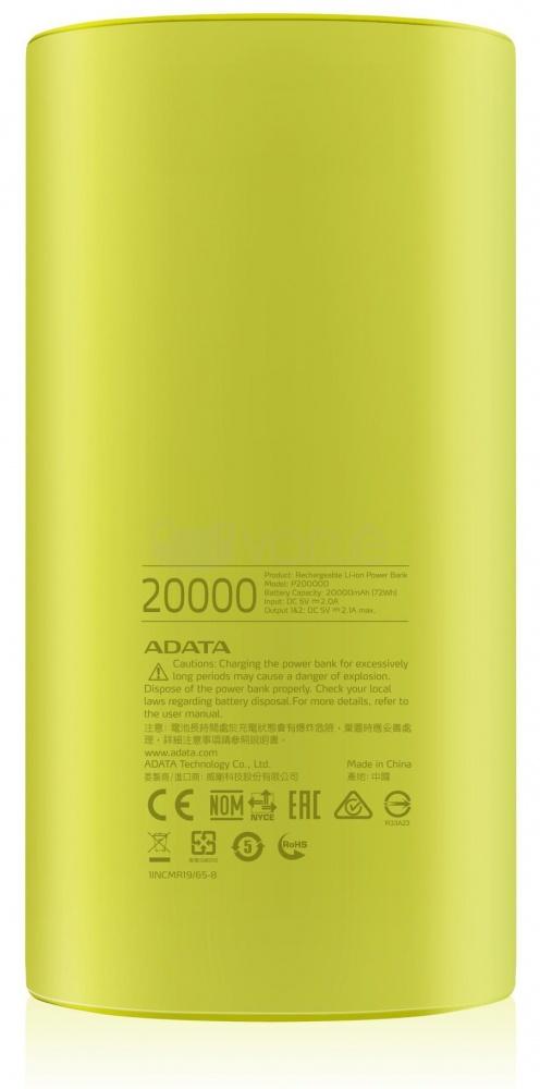 Cargador Portátil Adata Power BANK P20000D, 20000mAh, Amarillo