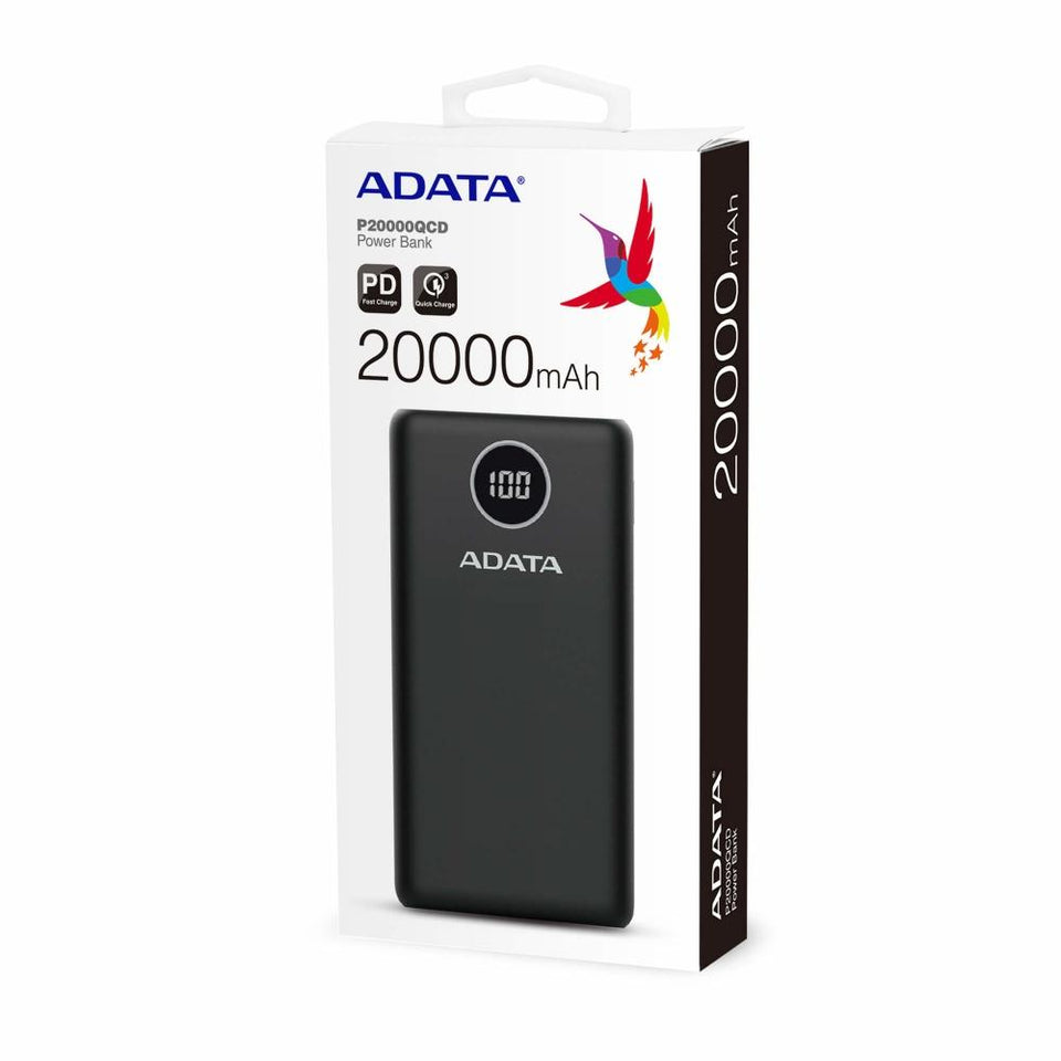 Cargador Portátil Adata P20000QCD, 20.000mAh, Negro