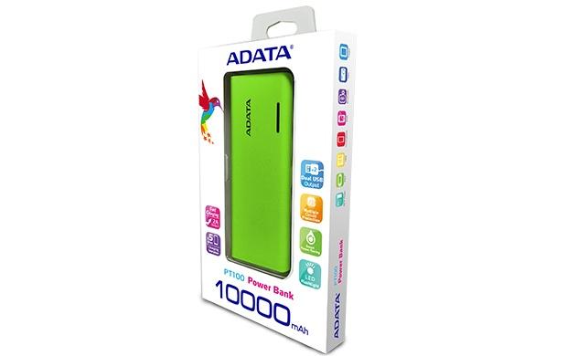 Cargador Portátil Adata PowerBank PT100, 10.000mAh, Verde/Amarillo