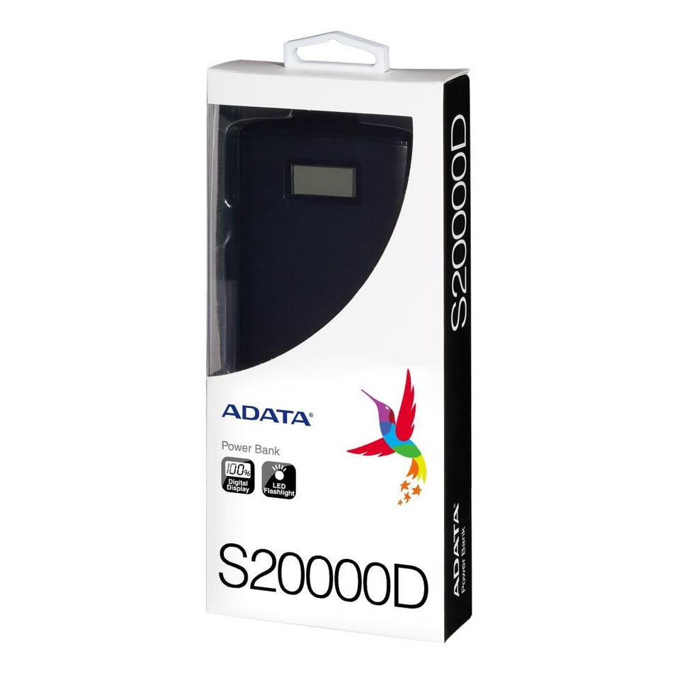 Cargador Portátil Adata Power Bank S20000D, 20.000mAh, Negro