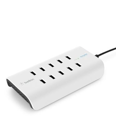 Belkin Cargador de Pared RockStar, 2.4A, 10x USB 2.0, Negro/Blanco