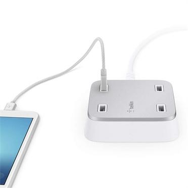 Belkin Cargador de Pared Family RockStar, 5.4A, 4x USB 2.0, Plata/Blanco