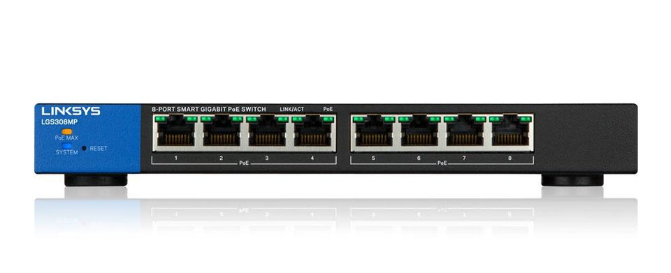 Switch Linksys Gigabit Ethernet LGS308MP-EU, 8 Puertos 10/100/1000Mbps, 16 Gbit/s, 8000 Entradas - Gestionado