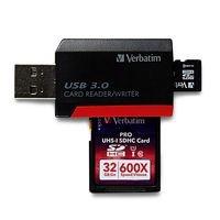 Verbatim Lector de Memoria 98538, MicroSD/MicroSDHC/MicroSDXC/MiniSDHC, USB 3.2, Negro/Rojo