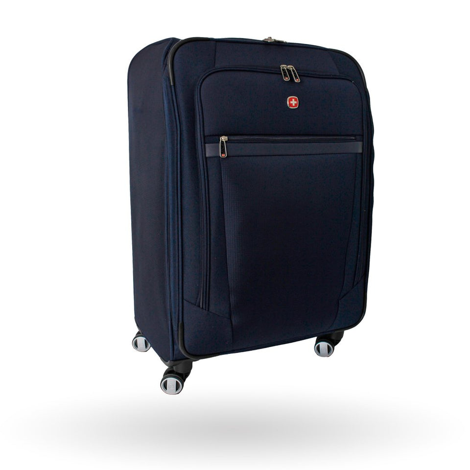 Maleta suave Wenger Cambridge, capacidad de 28", WGR6561333177 , color azul marino, expandible, portatraje incluido, de 8 ruedas multidireccionales, con identificador de vinil