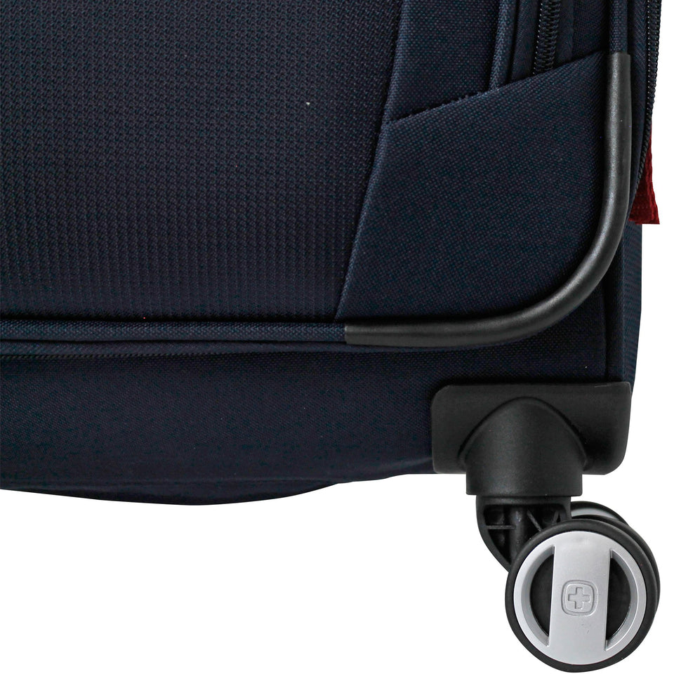 Maleta suave Wenger Cambridge, capacidad de 28", WGR6561333177 , color azul marino, expandible, portatraje incluido, de 8 ruedas multidireccionales, con identificador de vinil