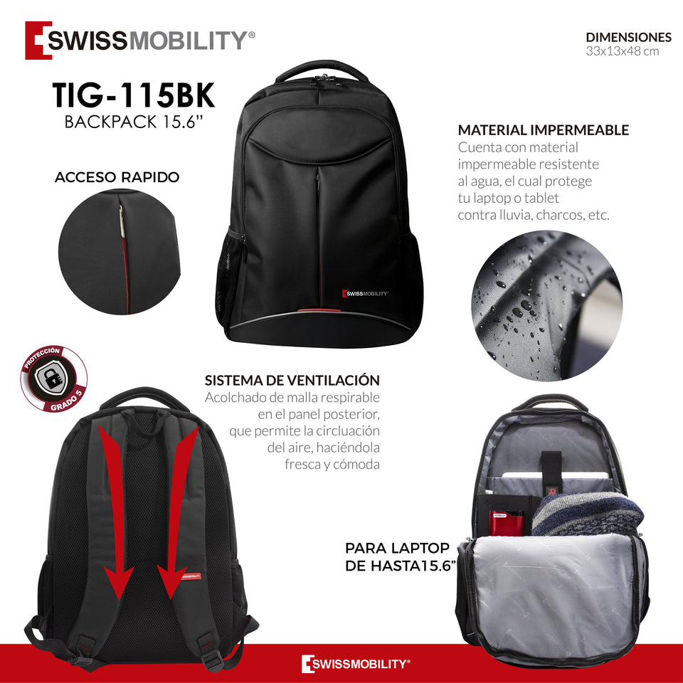 Mochila Backpack Para Laptop De 17 Pulgadas Tig-115bk Negro