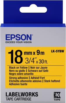 Cinta Epson Negro Sobre Amarillo, 1.8cm x 9m/LK-5YBW