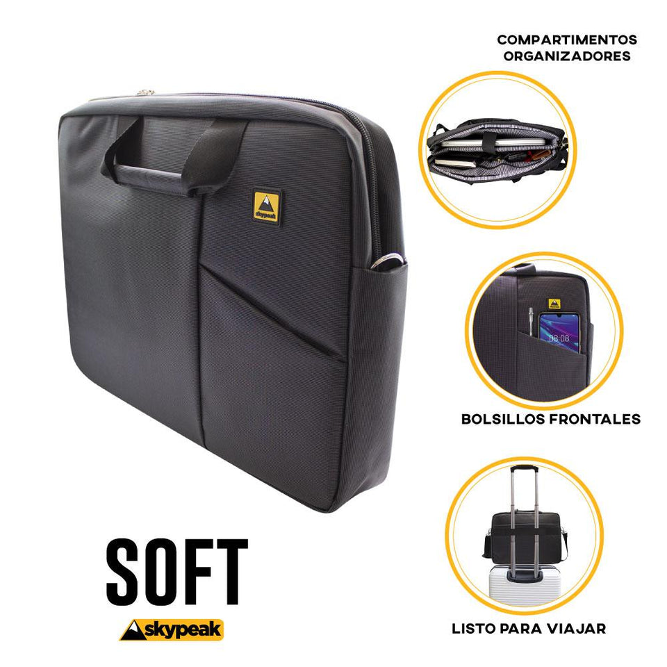 Maletín SKYPEAK para hombre o mujer para laptop u ordenador de 15,6” hasta 17” de uso diario y de oficina SOFTM-117BK