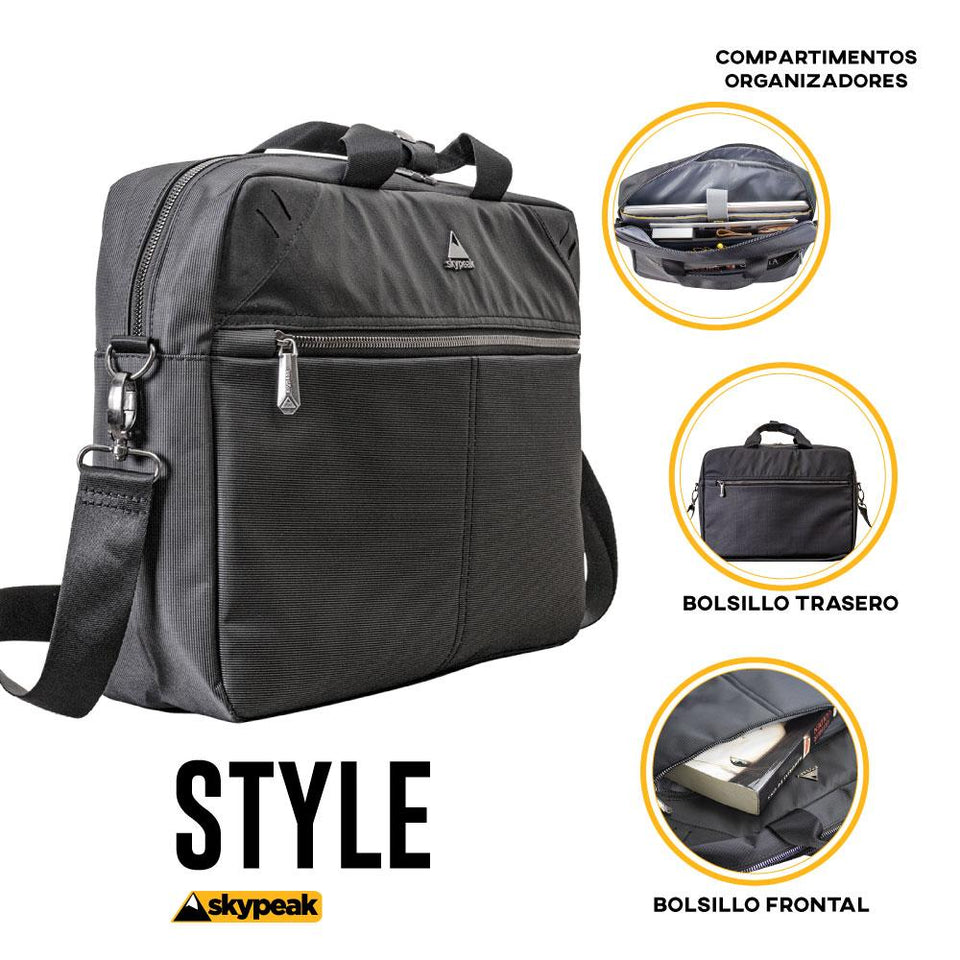 Maletín Skypeak para hombre o mujer para laptop u ordenador de 15,6” hasta 17” de uso diario y de oficina STYM-117BK