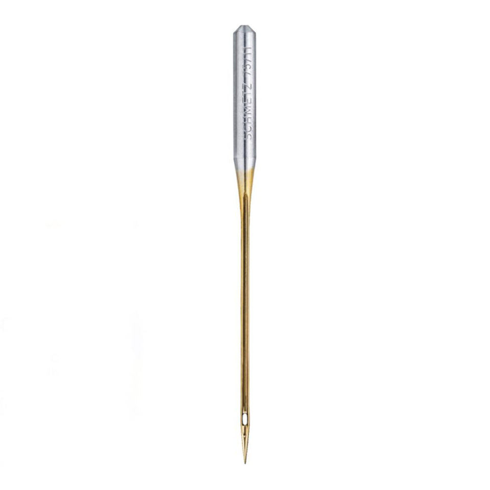 Aguja Schmetz dorada de bordardo para máquina de coser, 130-705 H-ET 75, paquete con 5 pzas