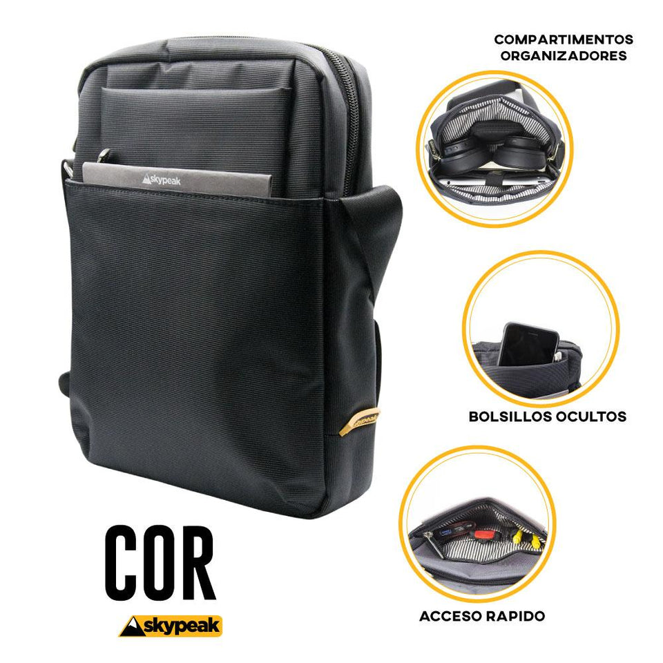 Bolso Maletín Skypeak de hombro cruzado universal para Tablet de 10” de uso diario y de viaje. CORMV-110BK