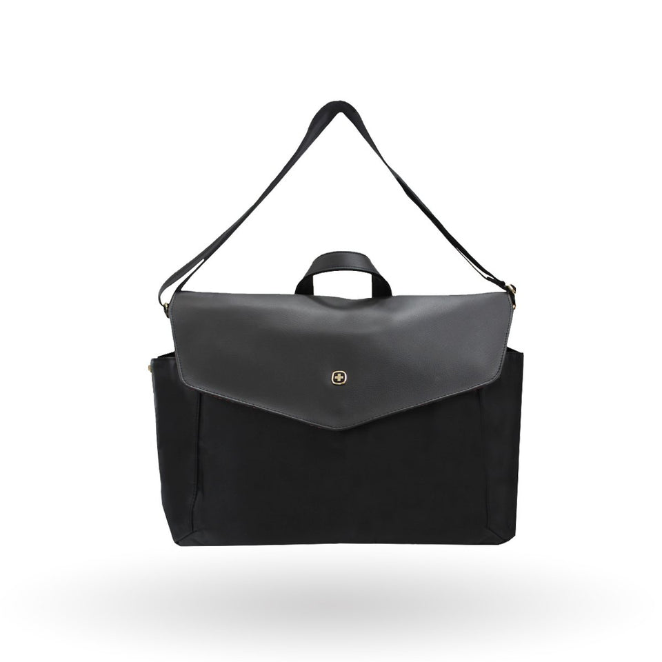 Messenger Wenger MarieZoe, para laptop de 14", 605092, Color Negro, tipo maletín, barra estabilizadora, detalles en vinil, forro con motivo floral
