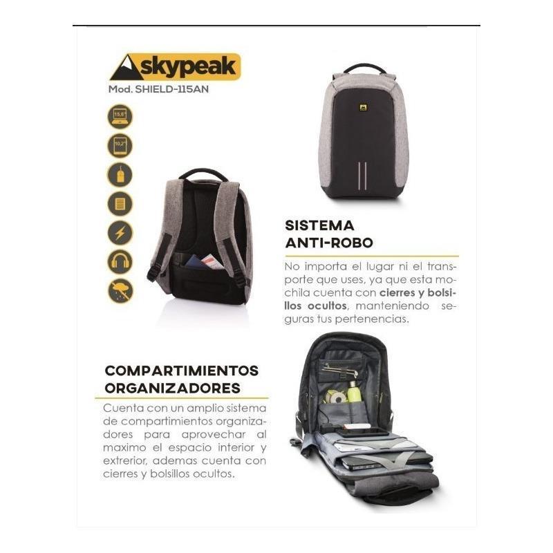 Mochila Antirrobo Skypeak Gris Para Laptop 15 Funda Lluvia