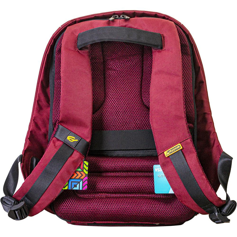 Mochila Backpack Skypeak Antirrobo Roja de 15,6" con funda repelente al agua y puerto USB de carga. SHIELD-115PO