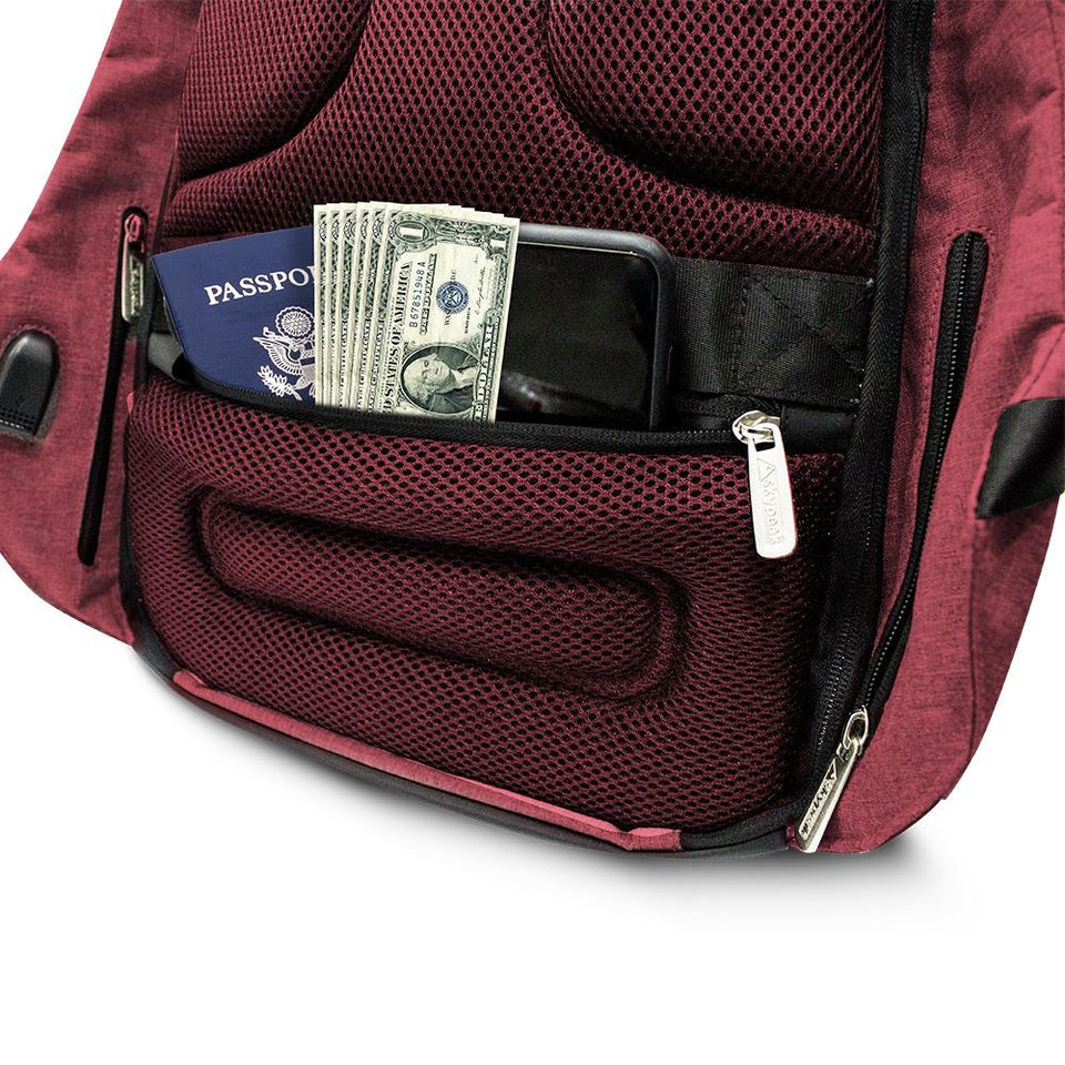Mochila Backpack Skypeak Antirrobo Roja de 15,6" con funda repelente al agua y puerto USB de carga. SHIELD-115PO