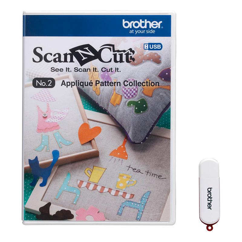 Colección de patrones de apliques en USB No. 2 de Brother, contiene 55 patrones diferentes diseñados por Akiko Endo, compatible con ScanNCut SDX