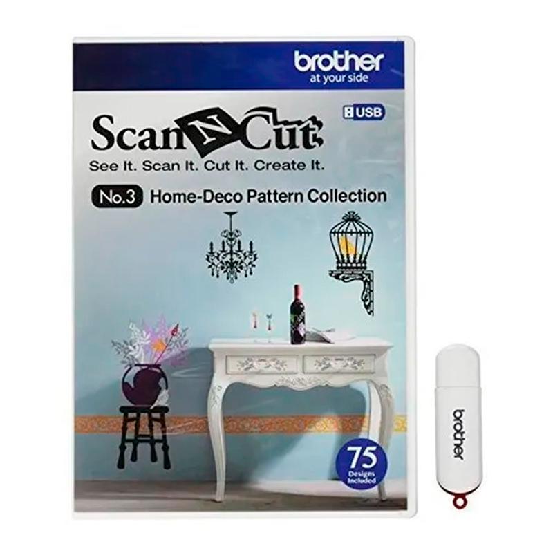 Colección de patrones para decoración del hogar en USB No. 3 de Brother, con 75 patrones diferentes para crear calcomanías, plantillas, apliques y más, compatible con ScanNCut SDX