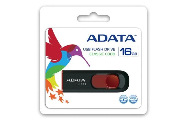 Memoria USB Adata C008, 16GB, USB 2.0, Negro/Rojo
