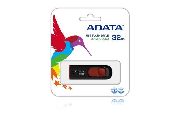 Memoria USB Adata C008, 32GB, USB 2.0, Negro/Rojo