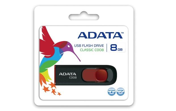 Memoria USB Adata C008, 8GB, USB 2.0, Negro/Rojo