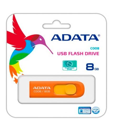 Memoria USB Adata C008, 8GB, USB 2.0, Naranja