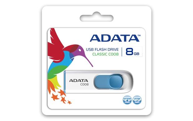 Memoria USB Adata C008, 8GB, USB 2.0, Azul/Blanco