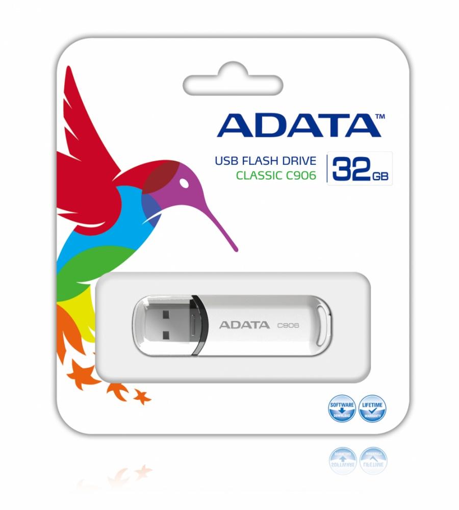 Memoria USB Adata C906, 32GB, USB 2.0, Blanco