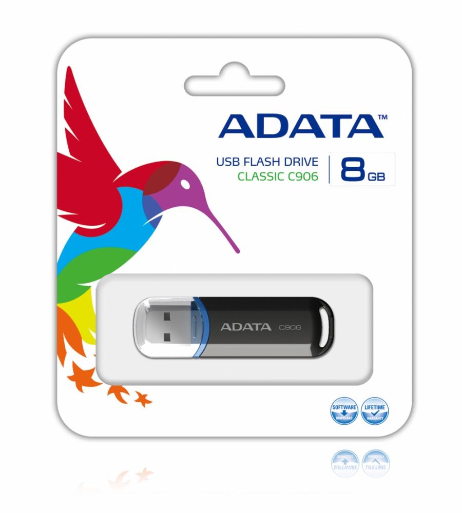 Memoria USB Adata C906, 8GB, USB 2.0, Negro